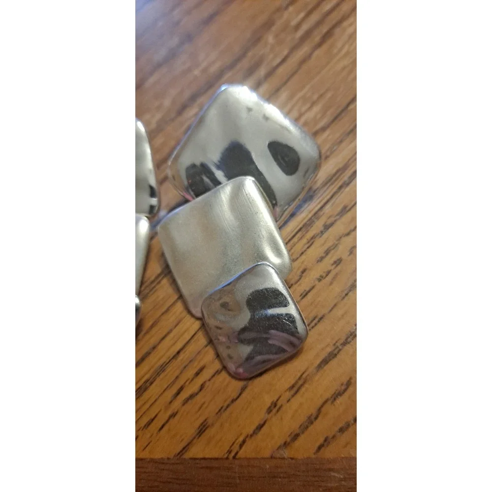Silver Tone Dangle Earrings, 3 Squares‎ Layered, Chunky